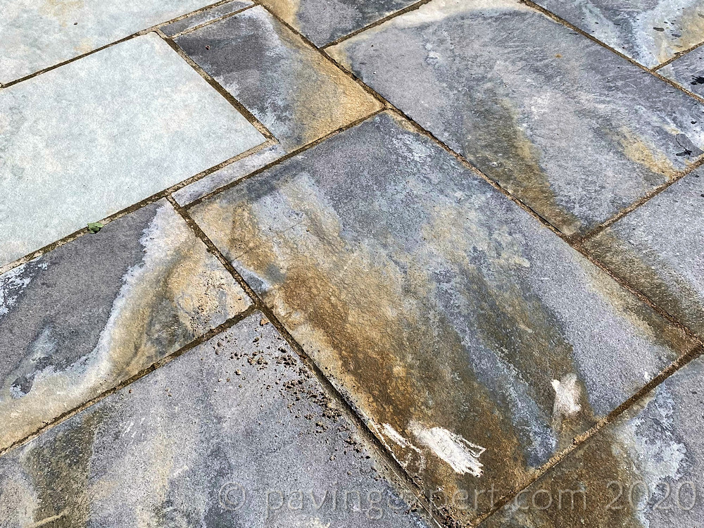 leachate staining slate paving